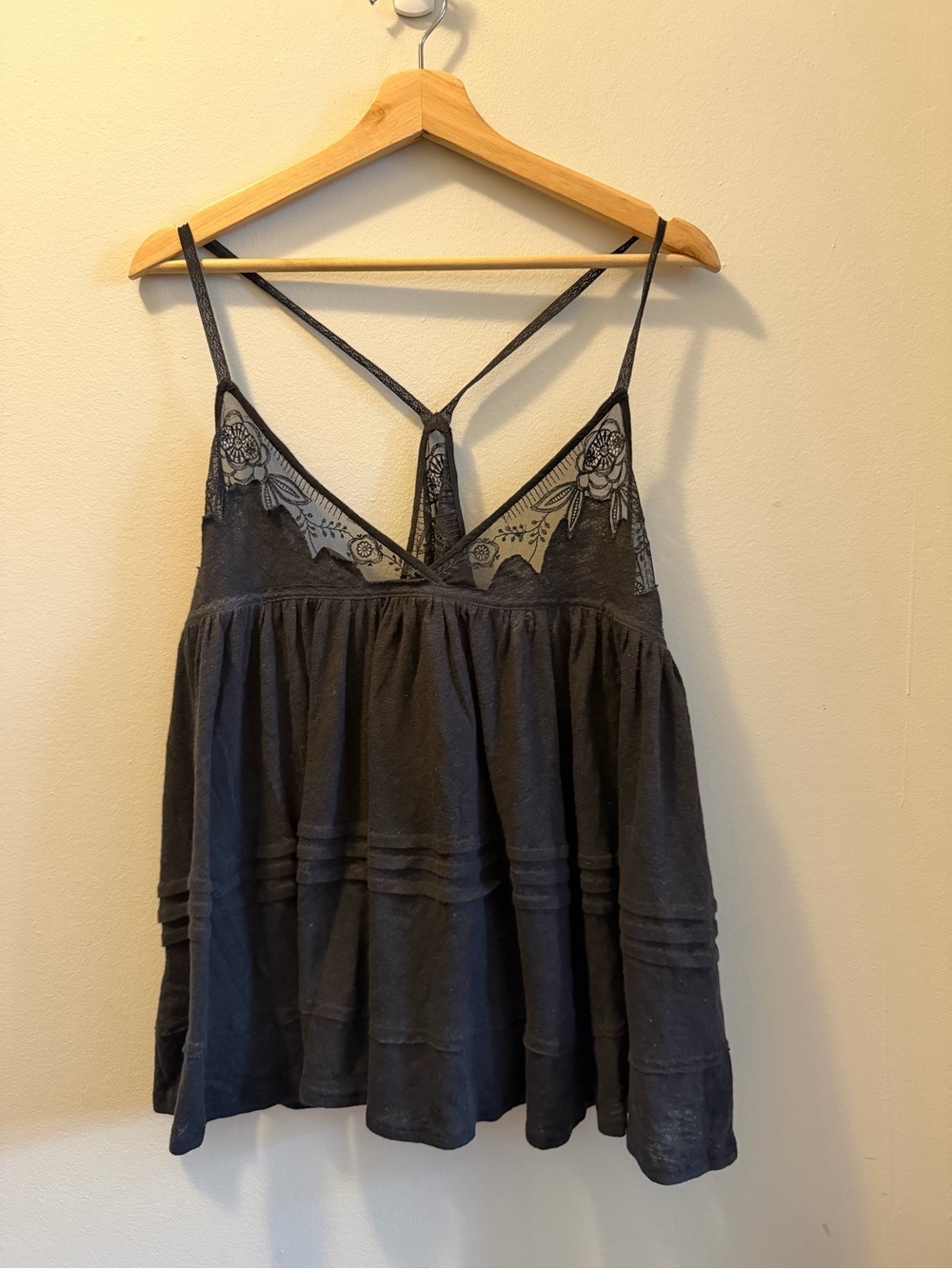 Free People Black Lace-Trim Spaghetti Strap Cami